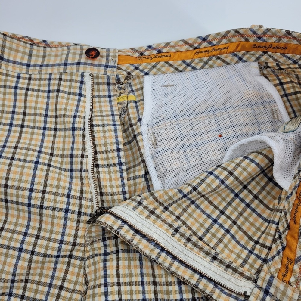 Tommy Bahama Mens 38 Plaid Tech Shorts Tan Blue Orange Stretch Marlin Golf - Picture 7 of 11